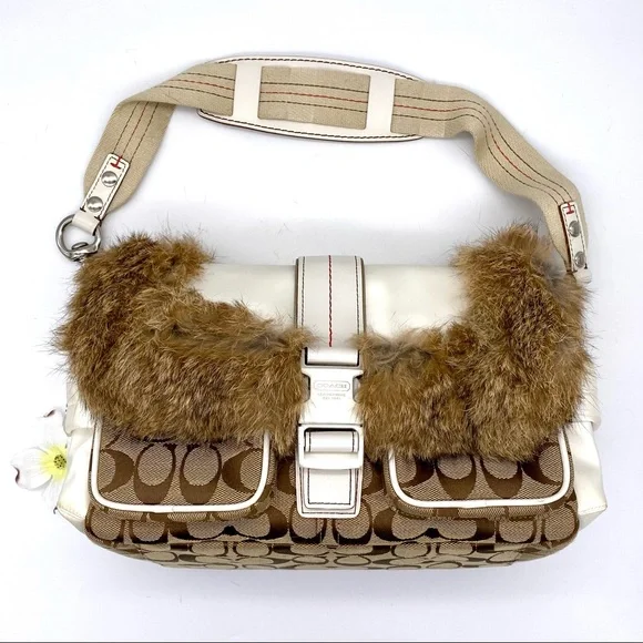 EUC COACH Fur Signature Ski Flap Shoulder Bag - Picture 3 of 16